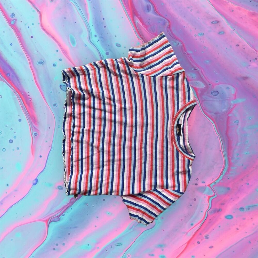 Dickies Women's XL Multicolor Striped Ribbed Crop T-Shirt